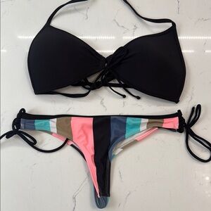 Body Glove Black and Pink Bikini Set with Adjustable Ties
